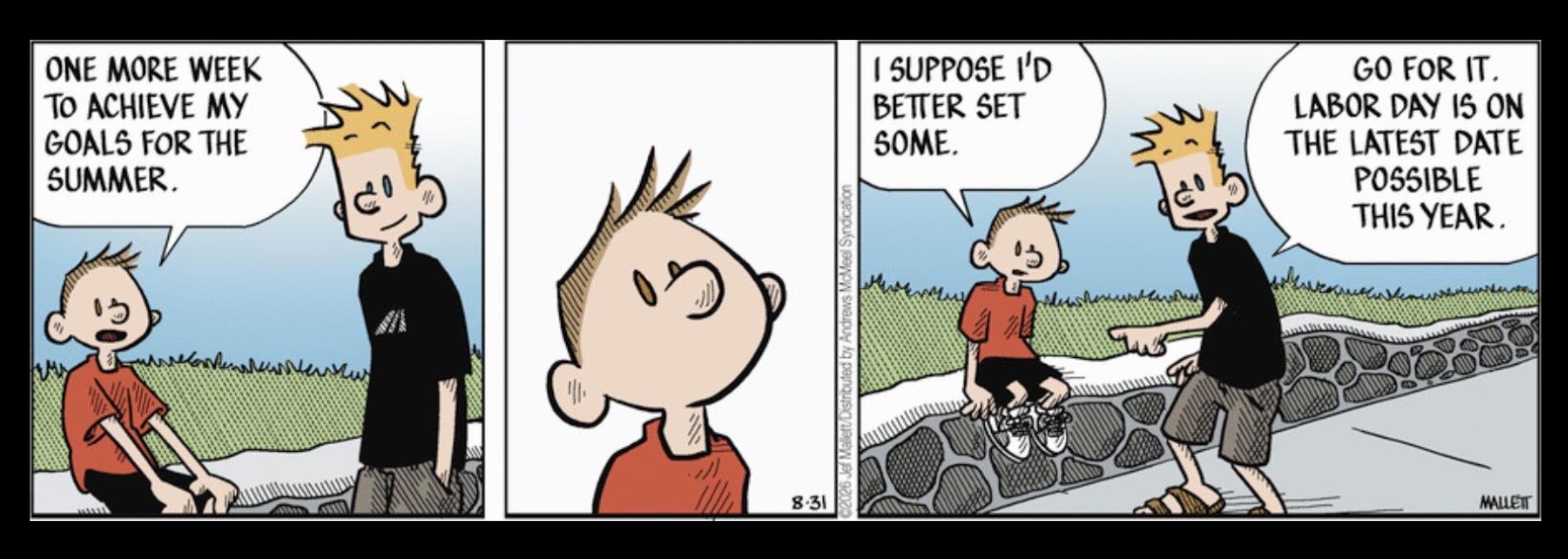 A comic strip talking about goals for the end of summer.